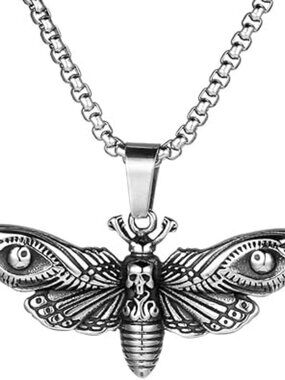 Goth Necklace Stainless Steel Pendant Death Moth Neck Punk Style Standout Pc